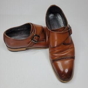 Stacy Adams Men's Desmond Cap Toe Monk Strap Brown Leather Dress Shoes Size 11.5